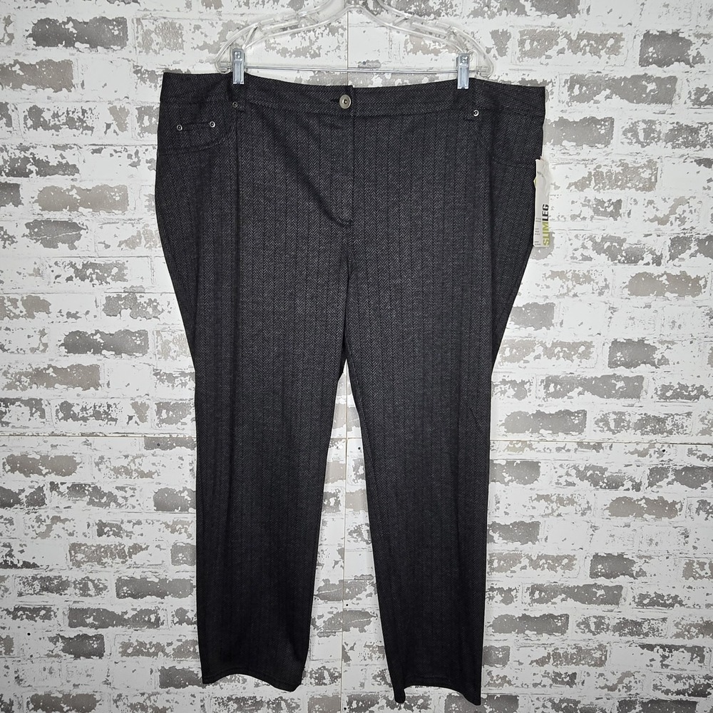 NWT Style & Co Dress Pants Womens Plus Size 24W Gray Herringbone Slim Leg Career